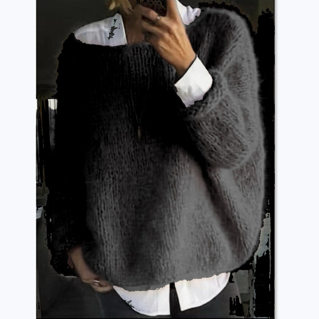 Damen Kuscheliger Oversized Pullover mit U-Boot-Ausschnitt Echoarchiv