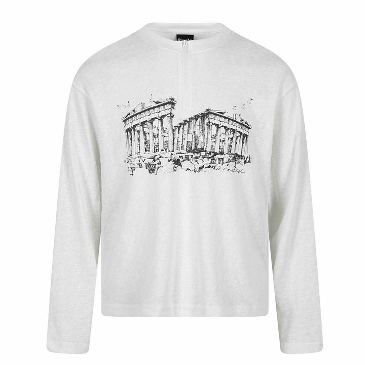 Unisex Langarm-Halbzipshirt mit Stehkragen und Parthenon-Print Echoarchiv