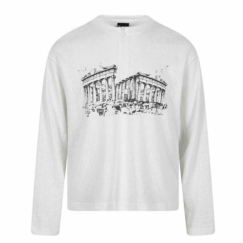 Unisex Langarm-Halbzipshirt mit Stehkragen und Parthenon-Print Echoarchiv