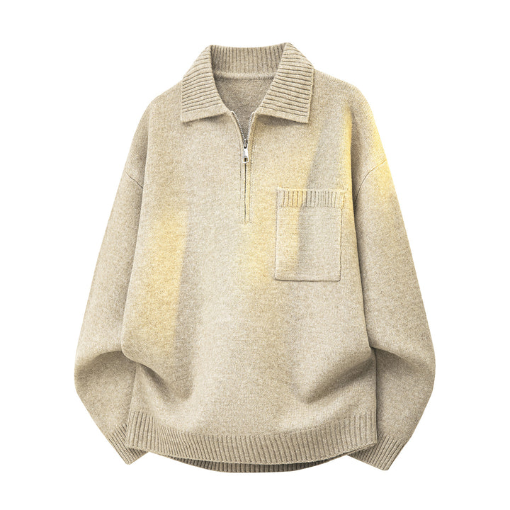 Damen Oversize-Strickpullover mit Halbzip, Rippkragen und Brusttasche Echoarchiv
