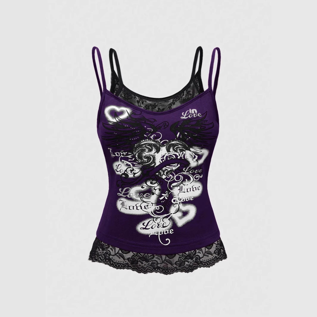 Damen Spitze Cami Top mit Grafischem Print Echo Archiv