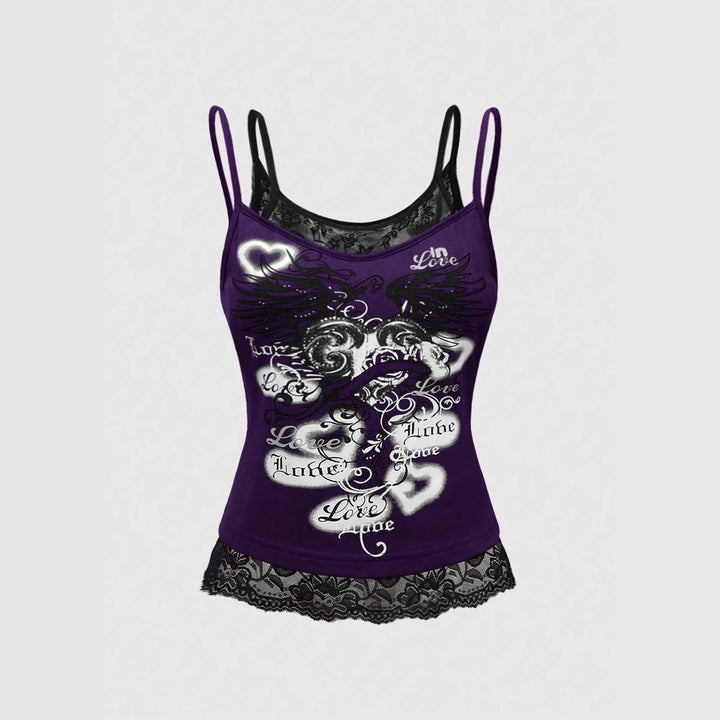 Damen Spitze Cami Top mit Grafischem Print Echo Archiv