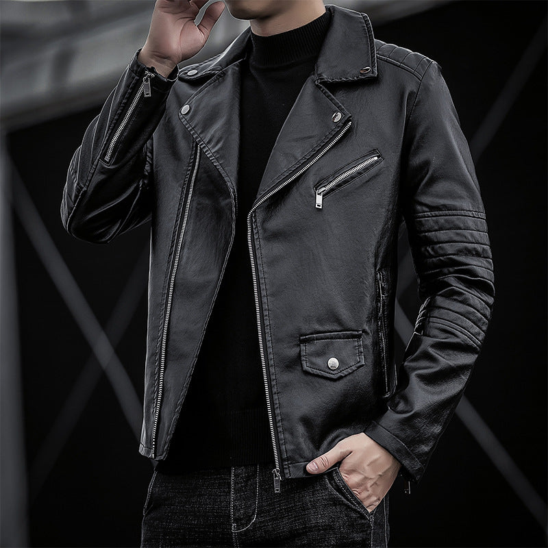 Herren Biker‑Lederjacke im Slim‑Fit mit gesteppter Ärmelpartie – Valtoré