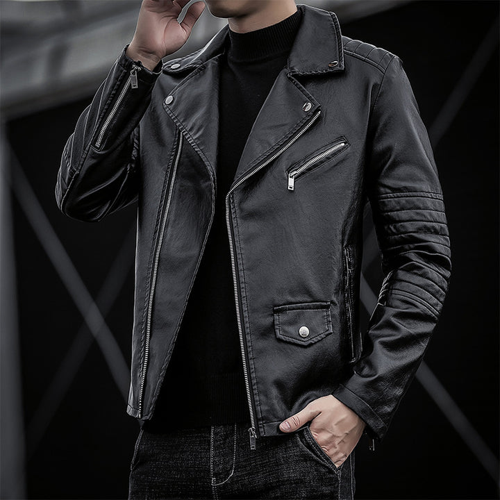 Herren Biker‑Lederjacke im Slim‑Fit mit gesteppter Ärmelpartie – Valtoré