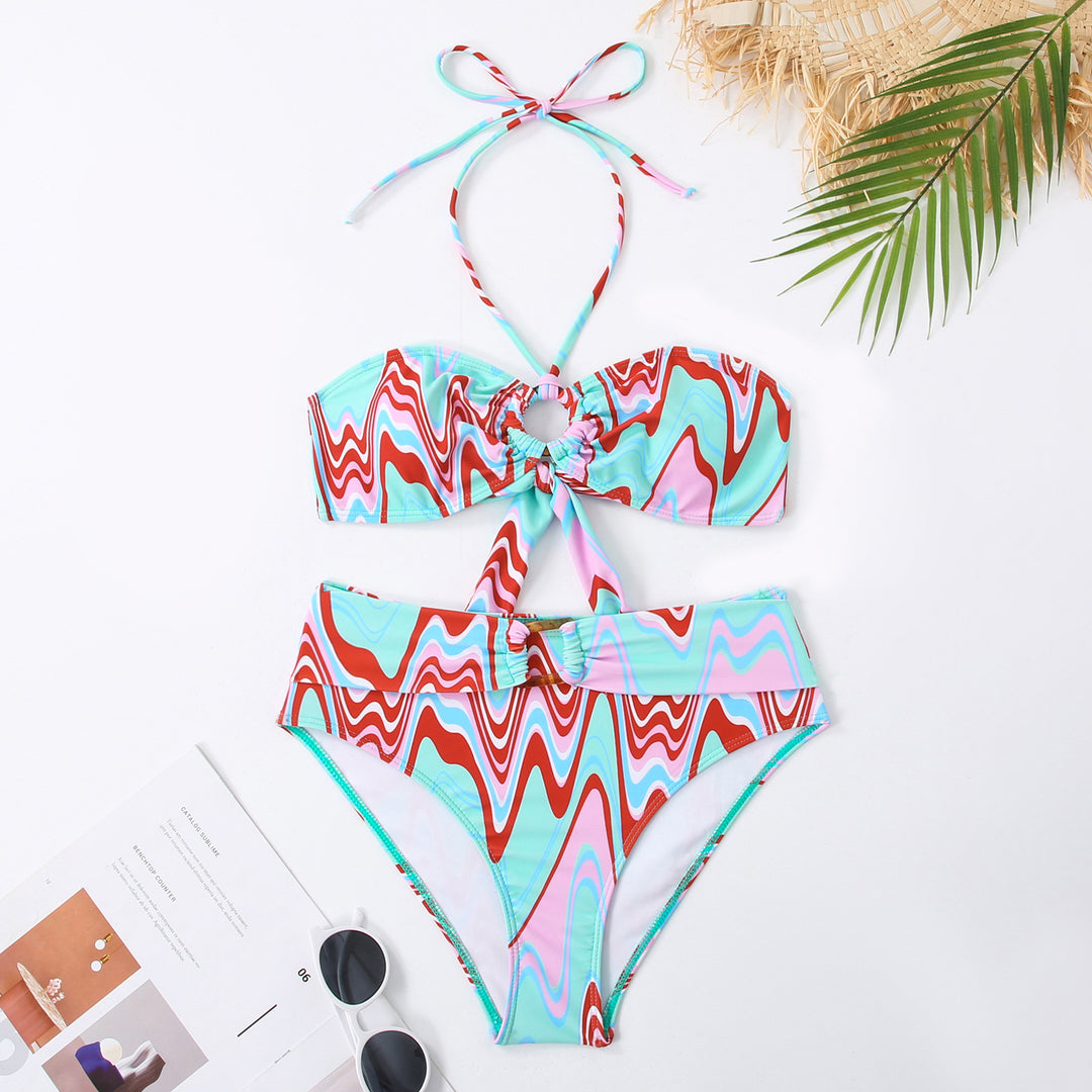 Damen Bikini-Set mit kreativem Knotendetail und schwingendem Rock Echo Archiv