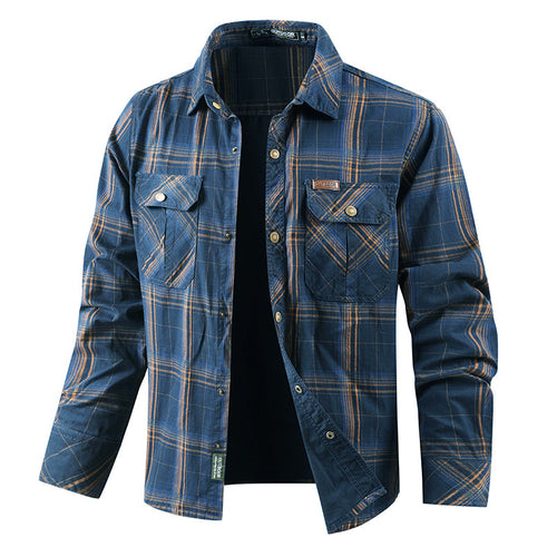 Herren nan kariertes Overshirtjacke aus Baumwoll-Twill mit doppelt verstärkten Brusttaschen und verlängertem Schnitt Echo Archiv