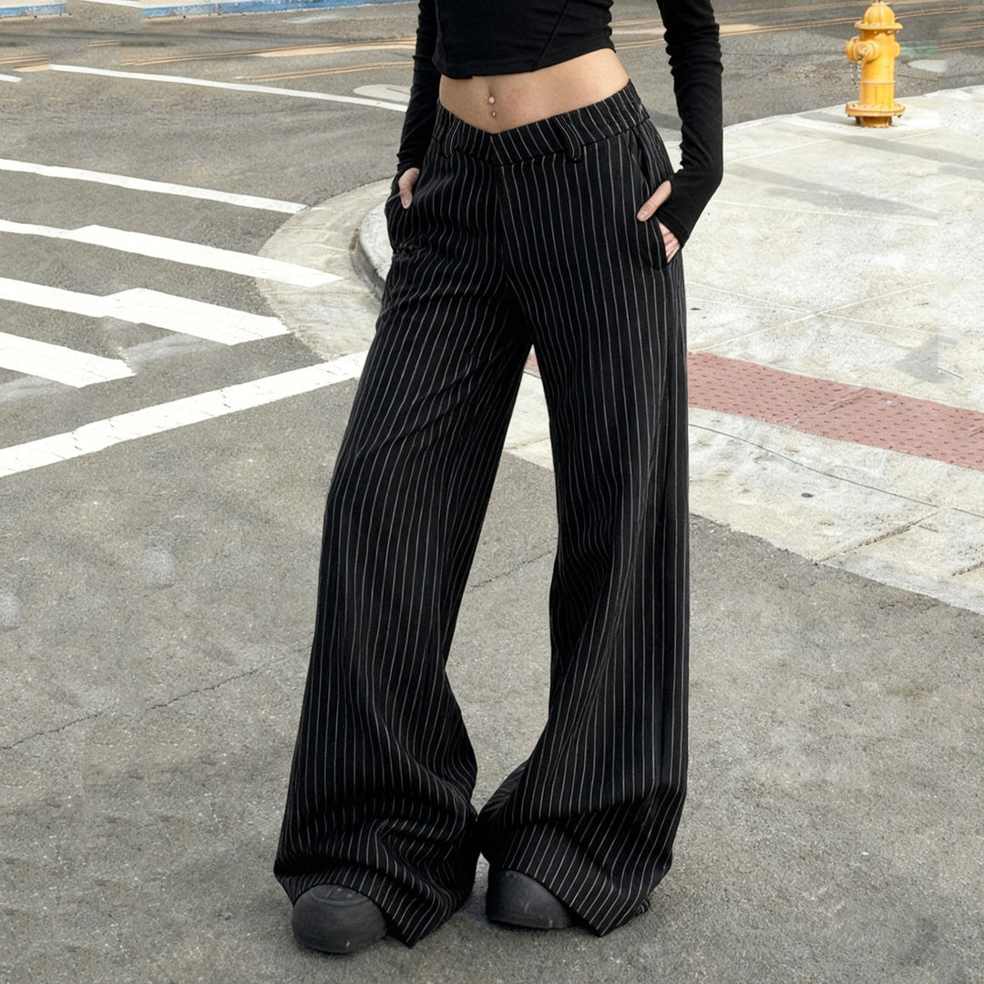 Damen weite Hochtaillierte Stoffhose mit Streifenmuster Echo Archiv