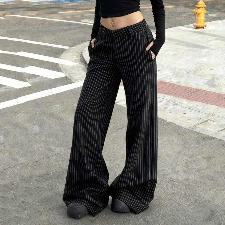Damen weite Hochtaillierte Stoffhose mit Streifenmuster Echo Archiv