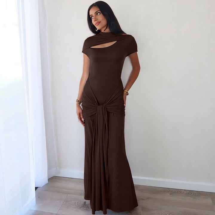 Damen Elegantes Langarm-Maxikleid mit raffiniertem Knotendesign Echo Archiv