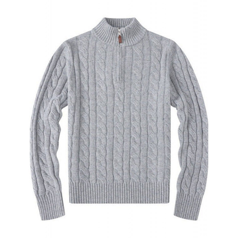 Herren Kabelstrickpullover mit Halbzip und Stehkragen aus weicher Kaschmirmischung – Norvane