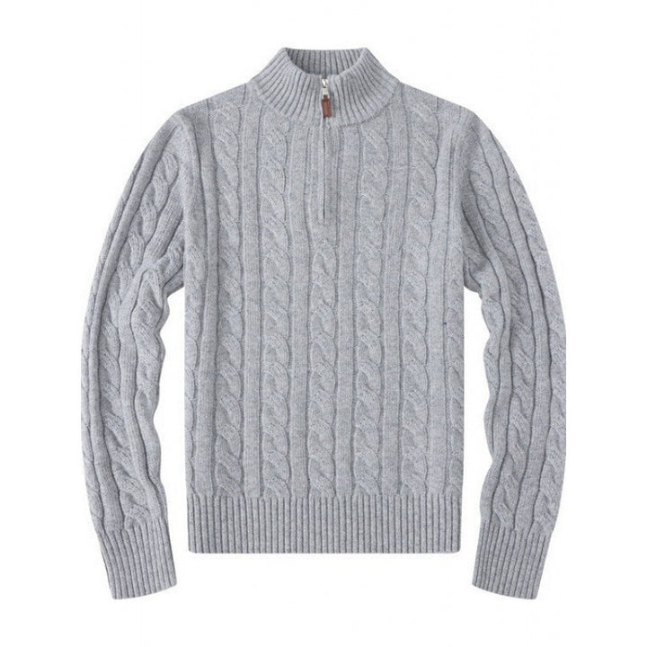 Herren Kabelstrickpullover mit Halbzip und Stehkragen aus weicher Kaschmirmischung – Norvane
