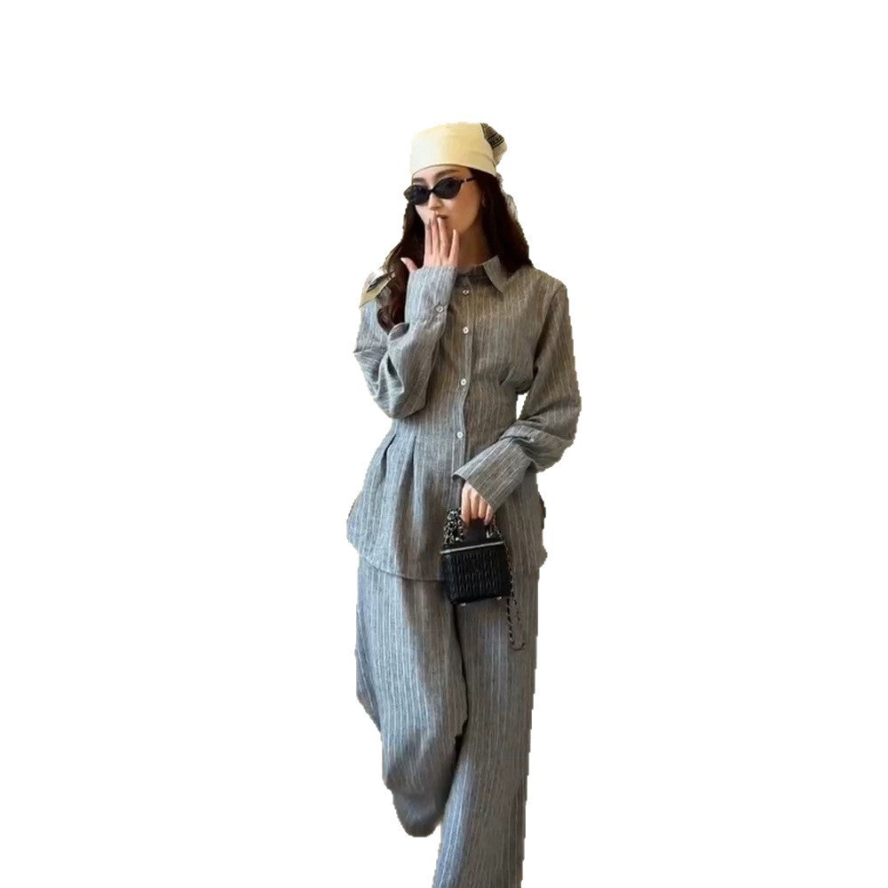 Damen Leichtes Leinen-Loungewear-Set mit Oversize-Hemd und weiter Bundhose Echoarchiv