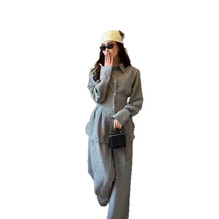 Damen Leichtes Leinen-Loungewear-Set mit Oversize-Hemd und weiter Bundhose Echoarchiv