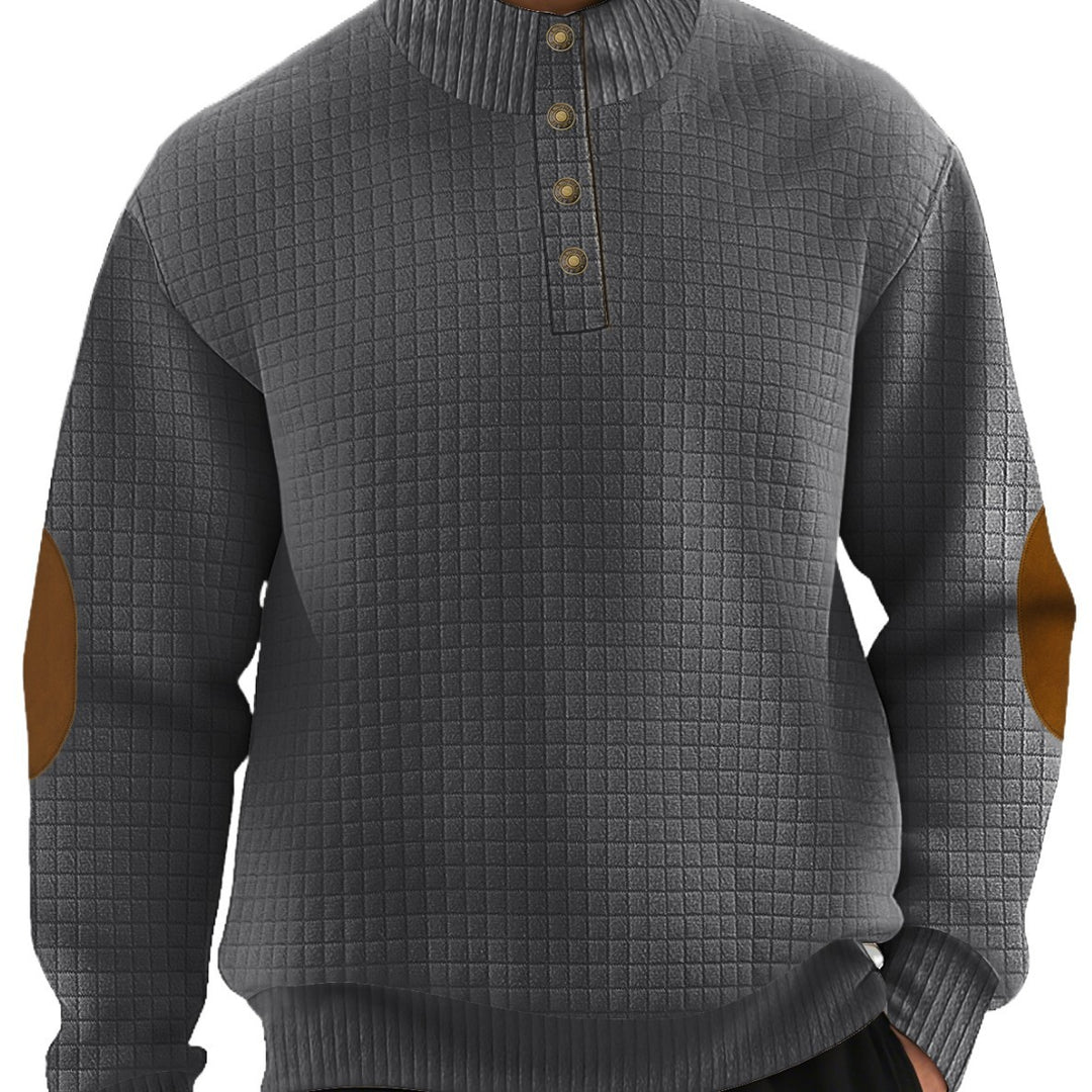Herren modischer Stehkragenpullover mit strukturiertem Gewebe und Knopfverschluss Echoarchiv