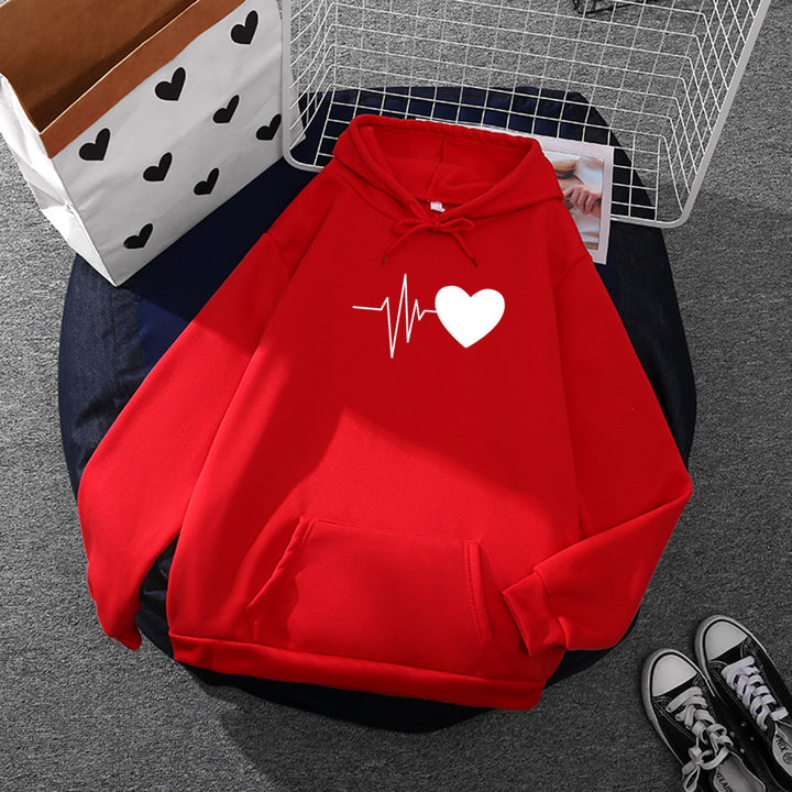 Damen Kapuzenpullover mit Fingerherz-Print, Oversize-Schnitt und Kängurutasche – Auréline