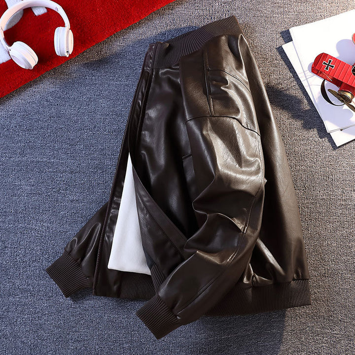 Herren Kunstleder Bomberjacke mit elastischen Rippbündchen und praktischen Taschen Echoarchiv