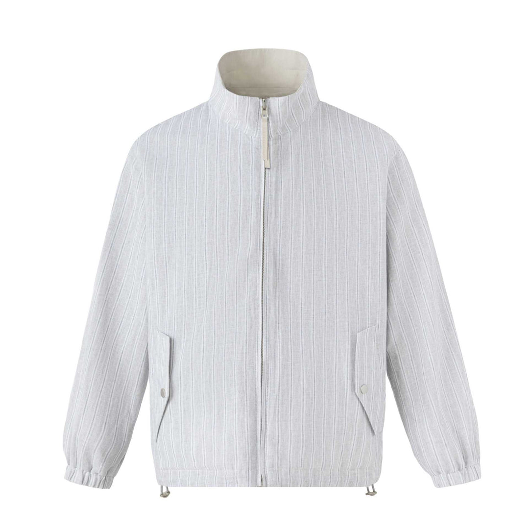 Unisex Kurz geschnittene strukturierte Boxy‑Blousonjacke mit hohem Stehkragen und Druckknopf‑Pattentaschen Echoarchiv