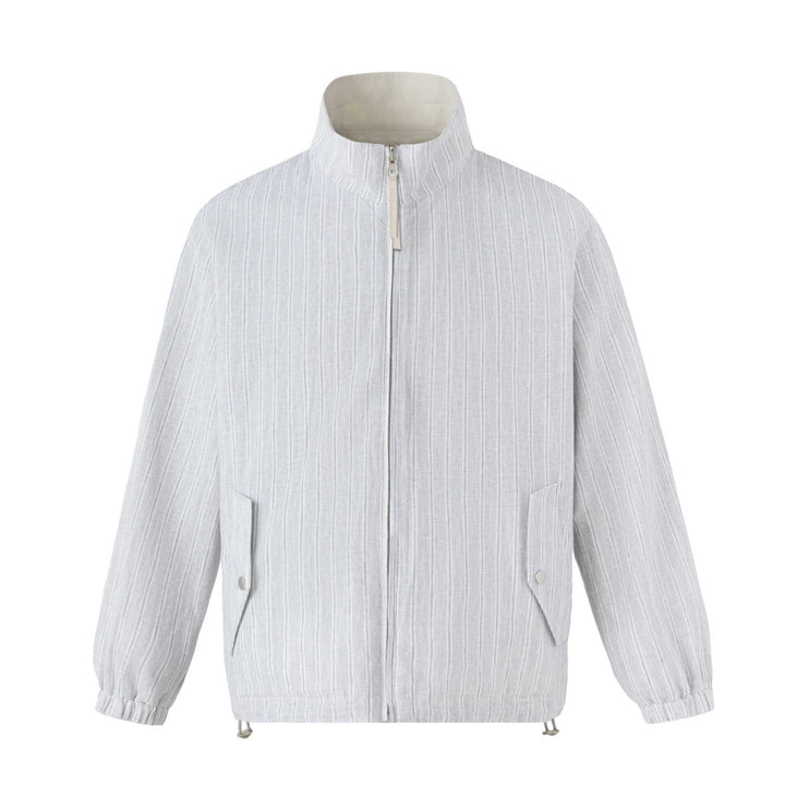 Unisex Kurz geschnittene strukturierte Boxy‑Blousonjacke mit hohem Stehkragen und Druckknopf‑Pattentaschen Echoarchiv
