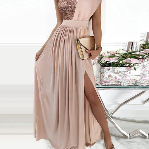 Damen Elegantes Abendkleid mit Asymmetrischem Oberteil und Schimmerndem Rock Echoarchiv