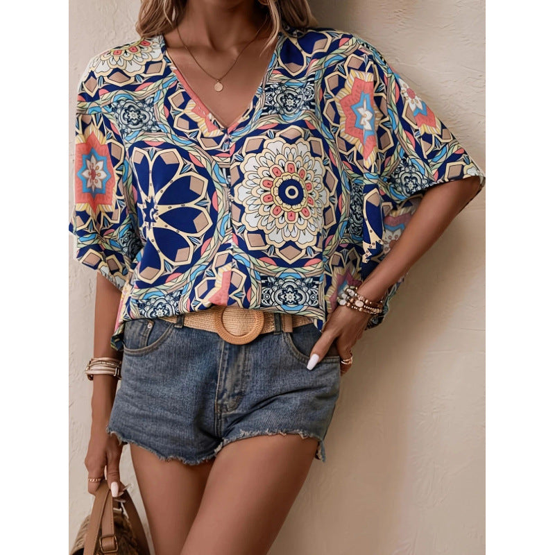 Damen Oversized Bluse mit kontrastvollem Blumenmuster Echo Archiv