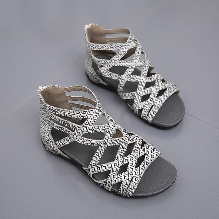 Damen Römersandalen mit Zipper, geflochtenem Cut-Out-Obermaterial und gepolsterter Komfortsohle – Sorelia
