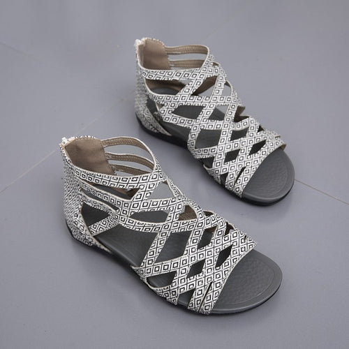 Damen Römersandalen mit Zipper, geflochtenem Cut-Out-Obermaterial und gepolsterter Komfortsohle – Sorelia