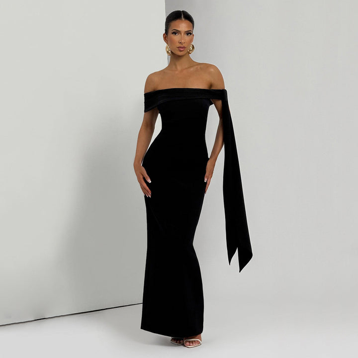 Damen Off-Shoulder Maxikleid mit eleganter Schleifenverzierung Echo Archiv