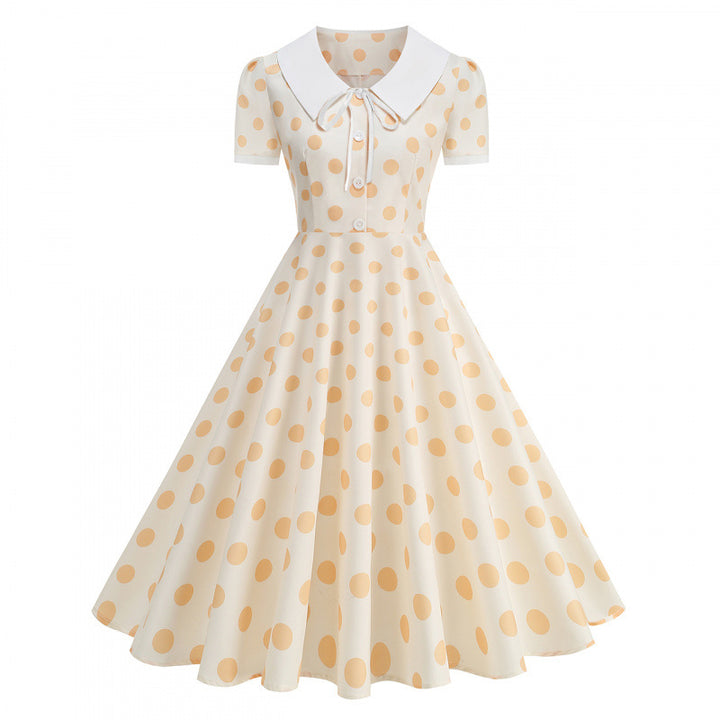 Damen Retro Maxikleid mit Kragen und Punkten Echo Archiv