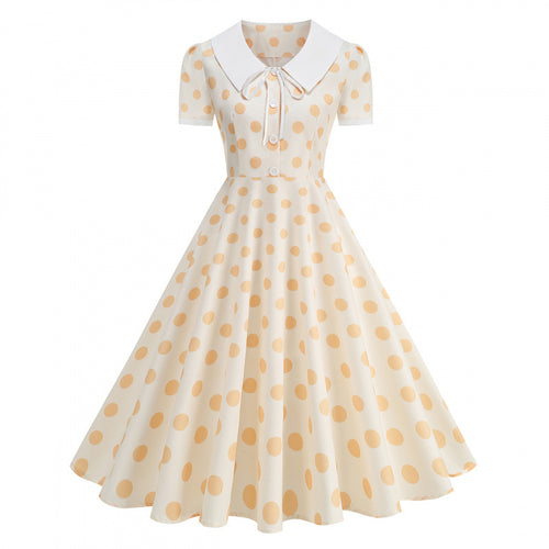 Damen Retro Maxikleid mit Kragen und Punkten Echo Archiv