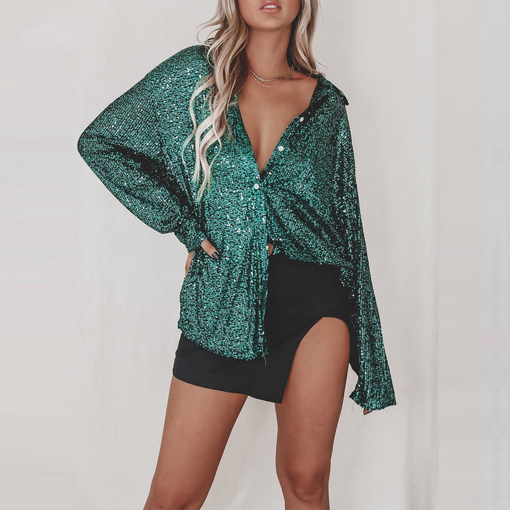 Damen Glitzernde Oversize-Hemdbluse Echoarchiv