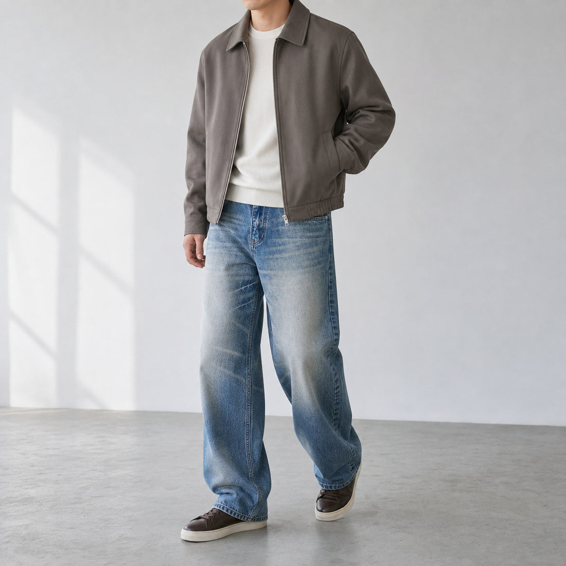 Damen Weite hochgeschnittene Vintage-Jeans mit Used-Effekt Echo Archiv