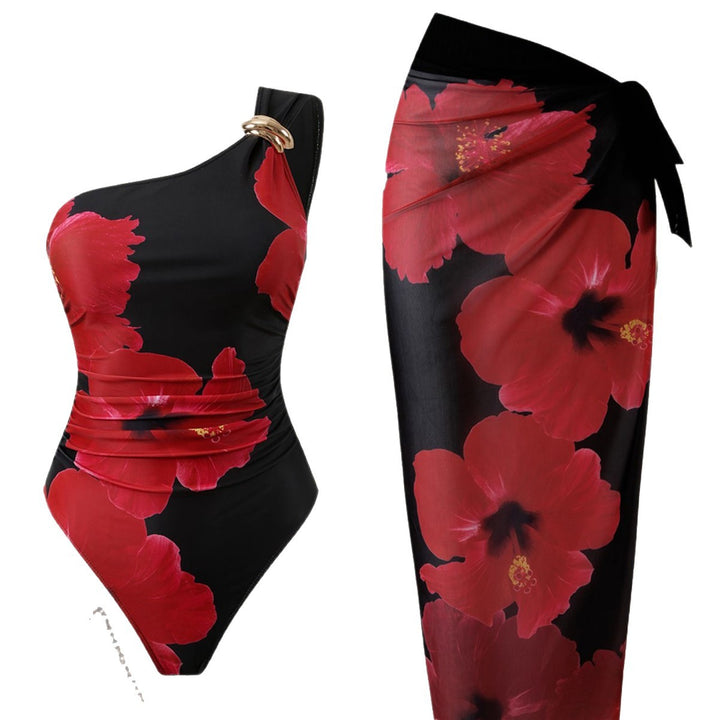 Damen Eleganter Einteiler mit asymmetrischem Schnitt und floralem Design Echo Archiv