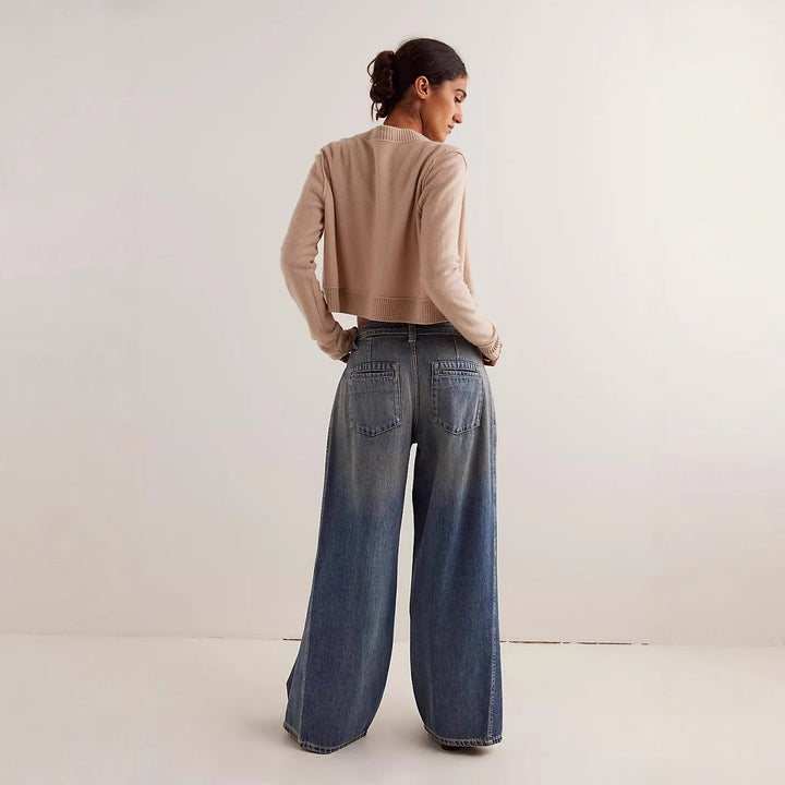 Damen nan extraweite High‑Waist Palazzo-Jeans mit hohem Bund, tiefem Schritt und verwaschener Vintage-Optik Echo Archiv