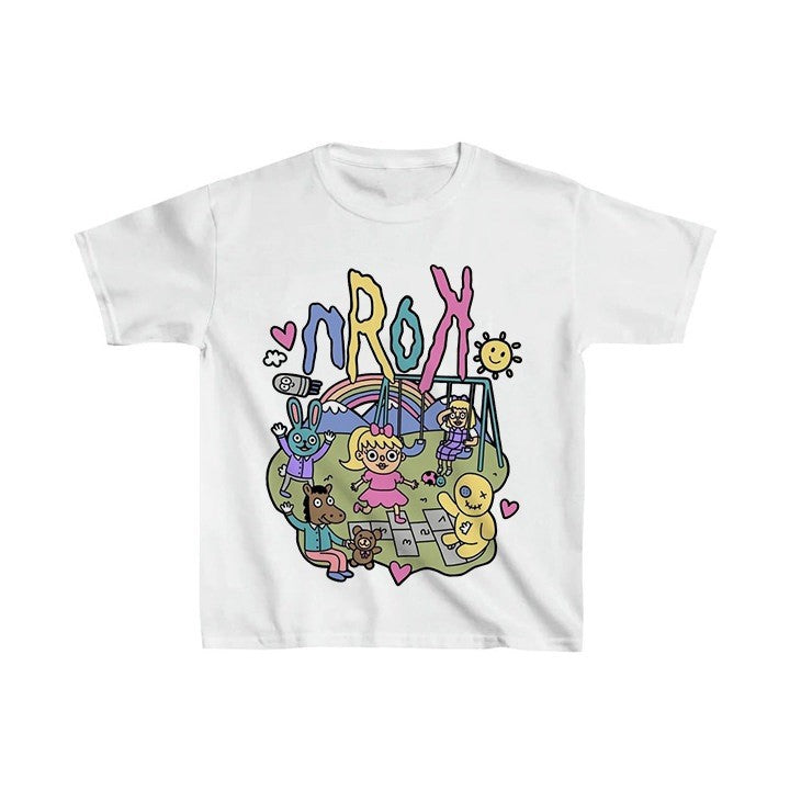 Damen Kurzarm T-Shirt mit verspieltem Grafiken-Design Echo Archiv