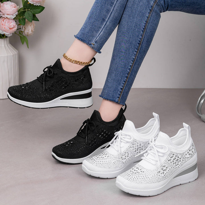 Damen nan Strick-Plateau-Sneaker mit funkelnder Verzierung, sockenähnlichem Einstieg und stoßdämpfender EVA-Zwischensohle Echo Archiv