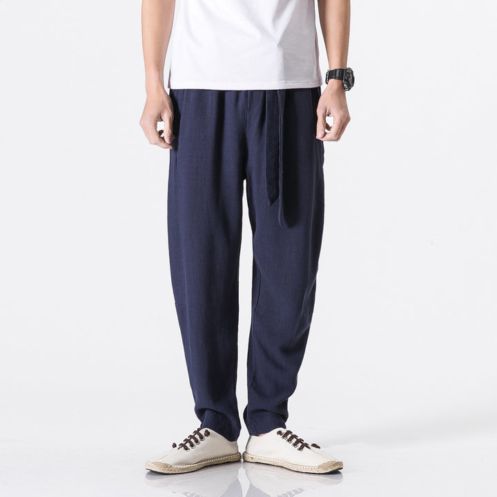 Herren nan entspannte Leinen-Baumwoll Harem-Joggerhose mit verdecktem Tunnelzug und tapered Bein Echo Archiv