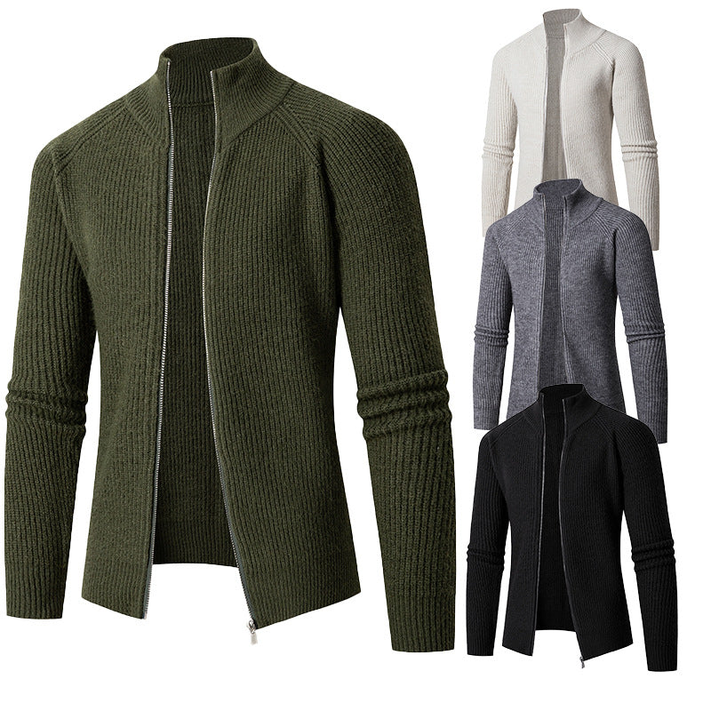 Herren nan schlanker Zip-Cardigan aus Merino-Mix mit Rippstruktur und Raglanärmeln Echo Archiv