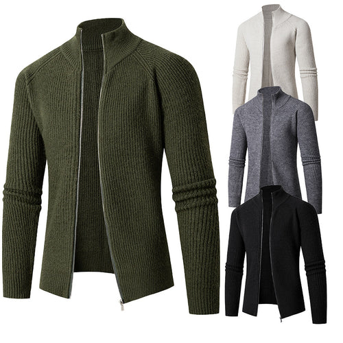 Herren nan schlanker Zip-Cardigan aus Merino-Mix mit Rippstruktur und Raglanärmeln Echo Archiv