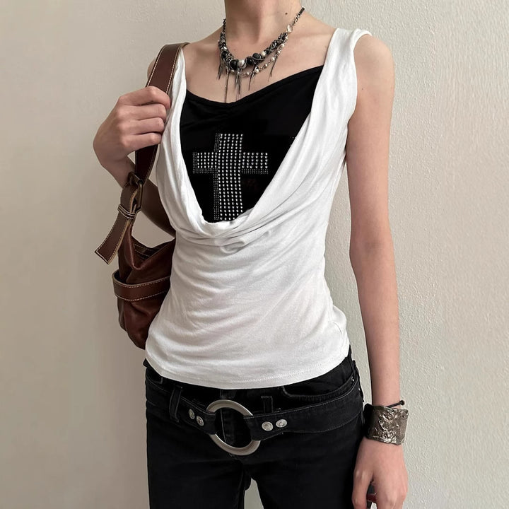 Damen stilvolles Top mit funkelndem Kreuzdesign Echo Archiv