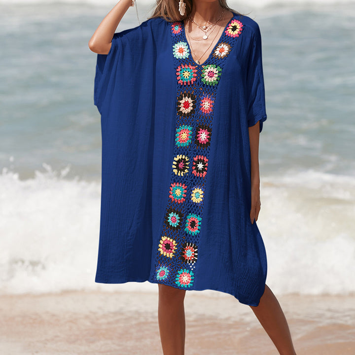 Damen Häkel-Strandtunika im lässigen Oversize-Stil mit bunten Applikationen Echo Archiv