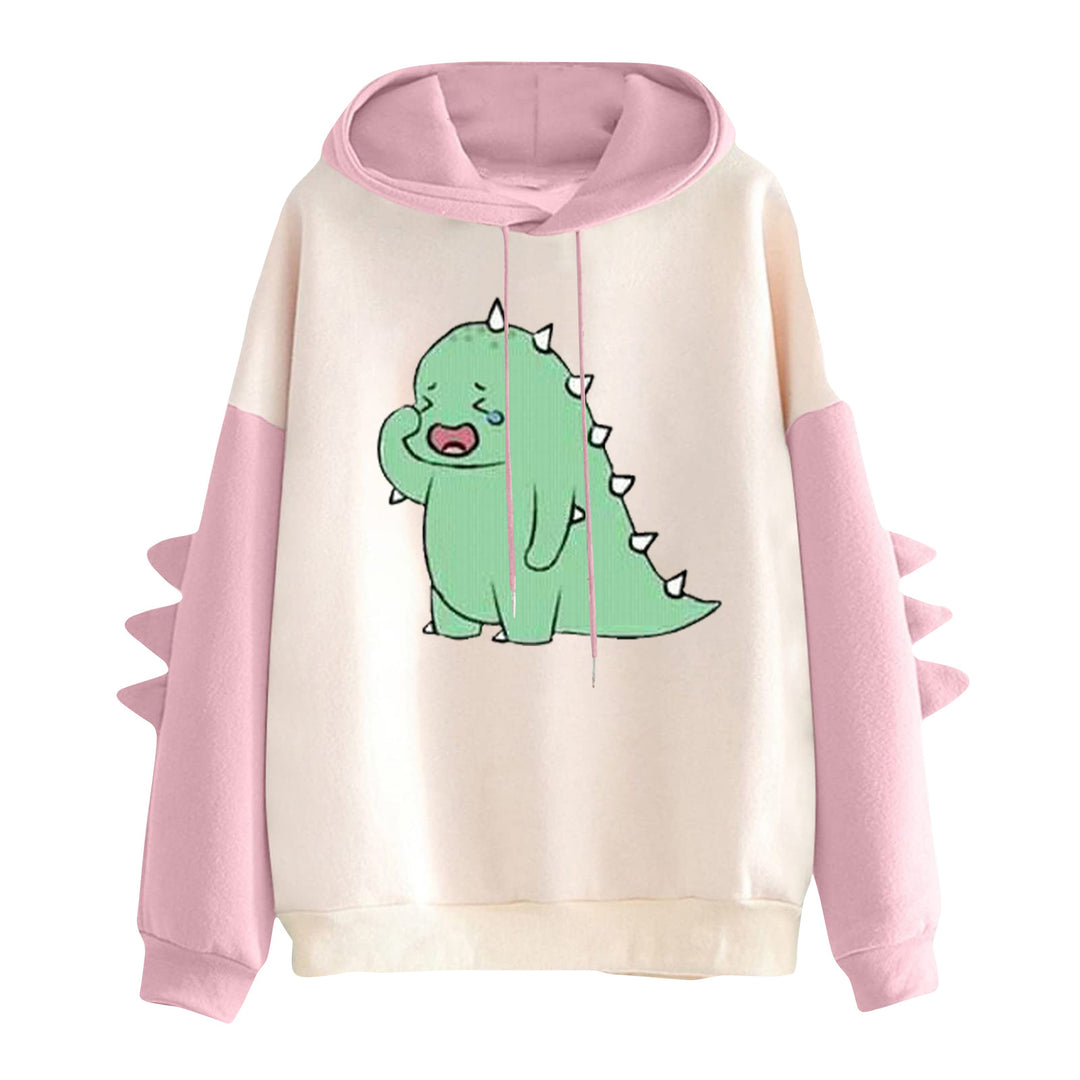 Damen Kapuzenpullover mit niedlichem Dinosaurier-Print und dreidimensionalen Ärmeldetails – Auréline