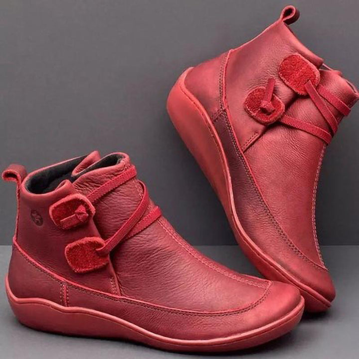 Damen nan knöchelhohe Softleder-Slipperstiefelette mit Schlaufen-Wickelriemen und ergonomischer Gummilaufsohle Echo Archiv