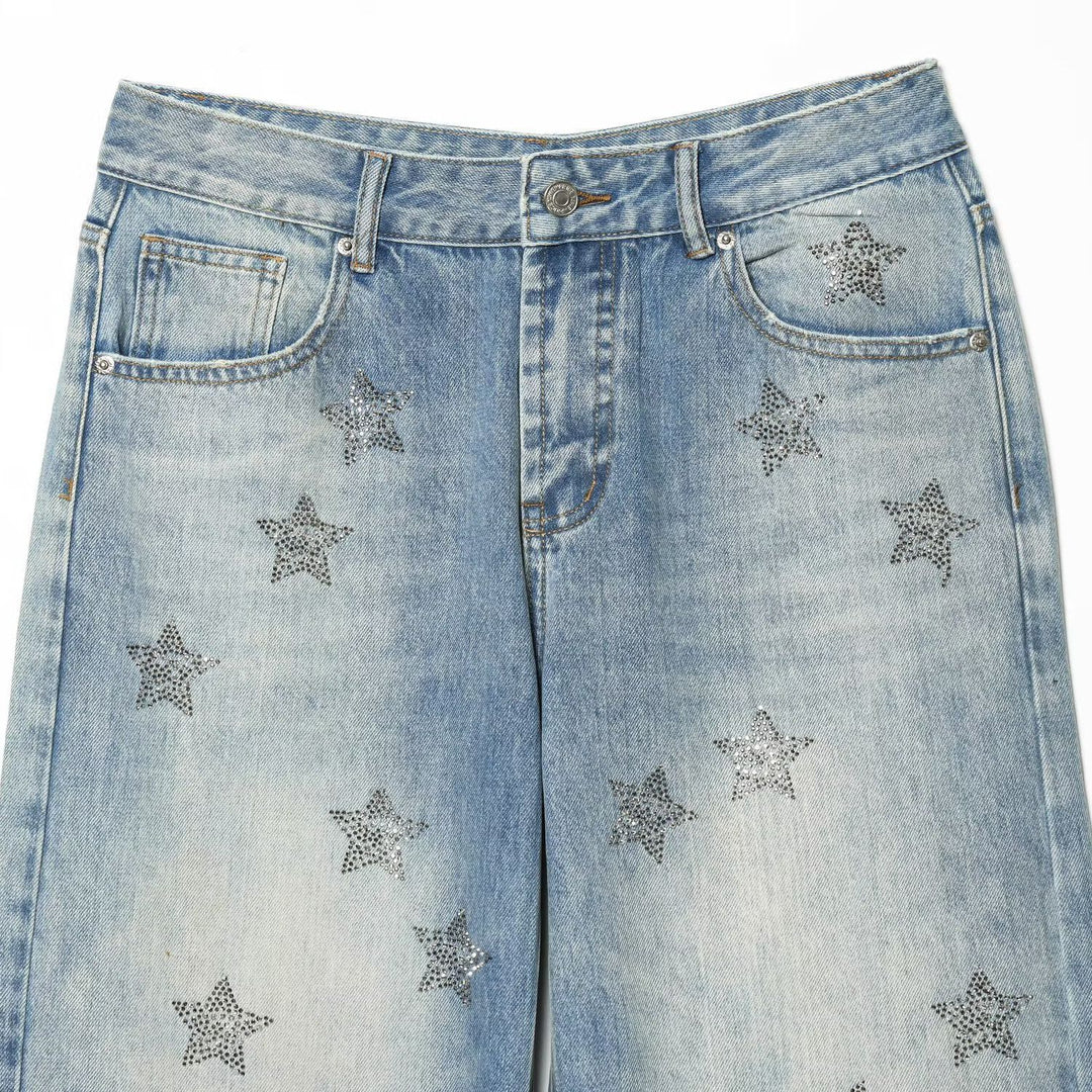 Damen nan weite Highwaist-Jeans mit Stern-Applikationen und Five-Pocket-Schnitt Echo Archiv