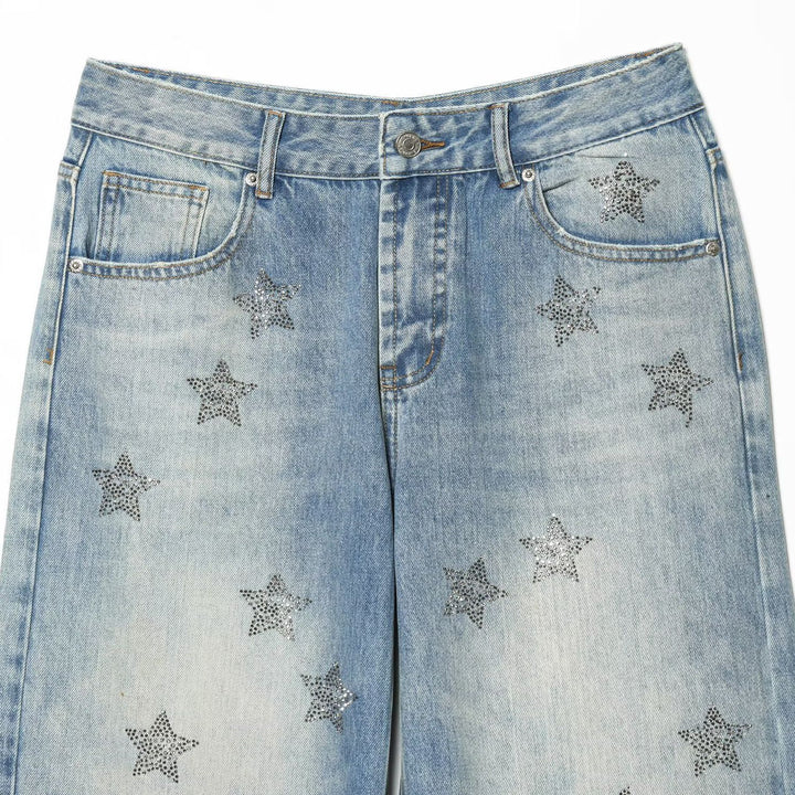 Damen nan weite Highwaist-Jeans mit Stern-Applikationen und Five-Pocket-Schnitt Echo Archiv