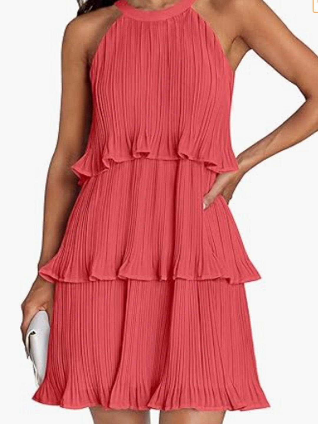 Damen Kleid mit schwingendem Faltenrock und Spitzenrüsche Echo Archiv