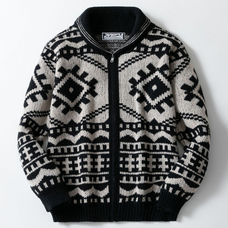 Herren designorientierte Strickjacke mit geometrischem Muster Echoarchiv