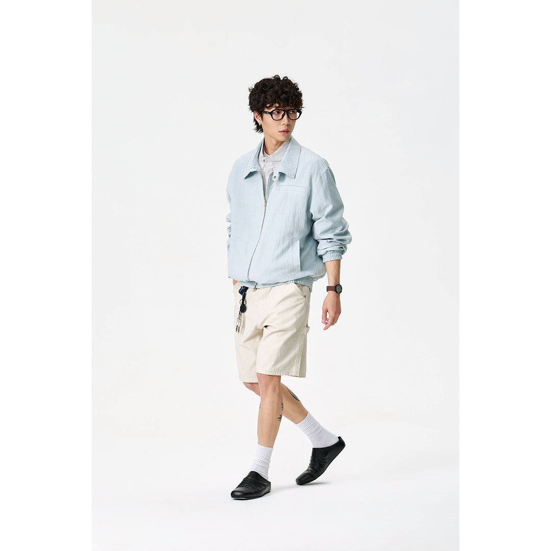 Unisex Oversize-Denim-Blouson mit fransigen Kanten und Druckknopfleiste Echoarchiv