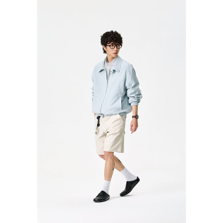 Unisex Oversize-Denim-Blouson mit fransigen Kanten und Druckknopfleiste Echoarchiv