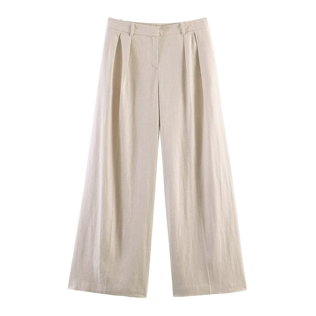 Damen Weite Leinenhose mit eleganten Falten und hohem Bund Echo Archiv