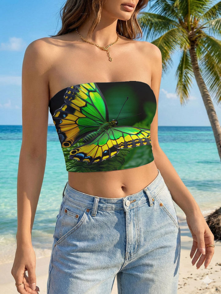 Damen Bandeau-Top mit floralem Vogelmotiv und elastischer Passform Echo Archiv